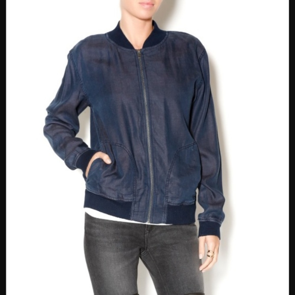 Michael Stars Denim Varsity Zipper Jacket